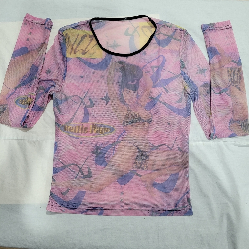 Mosquitohead Vintage Bettie Page Transparent Mesh shirt Sz S/M